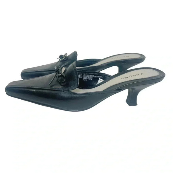 Y2k Merona Allyn Black Leather Kitten Heels Bow Size 5.5 - Picture 2 of 10